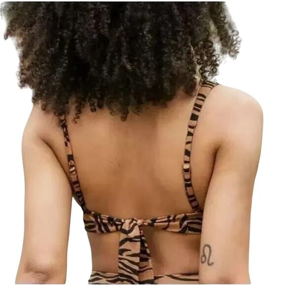NWT Aerie Tiger Stripe Textured V-Neck Bikini Top L Large Swim - Picture 2 of 8